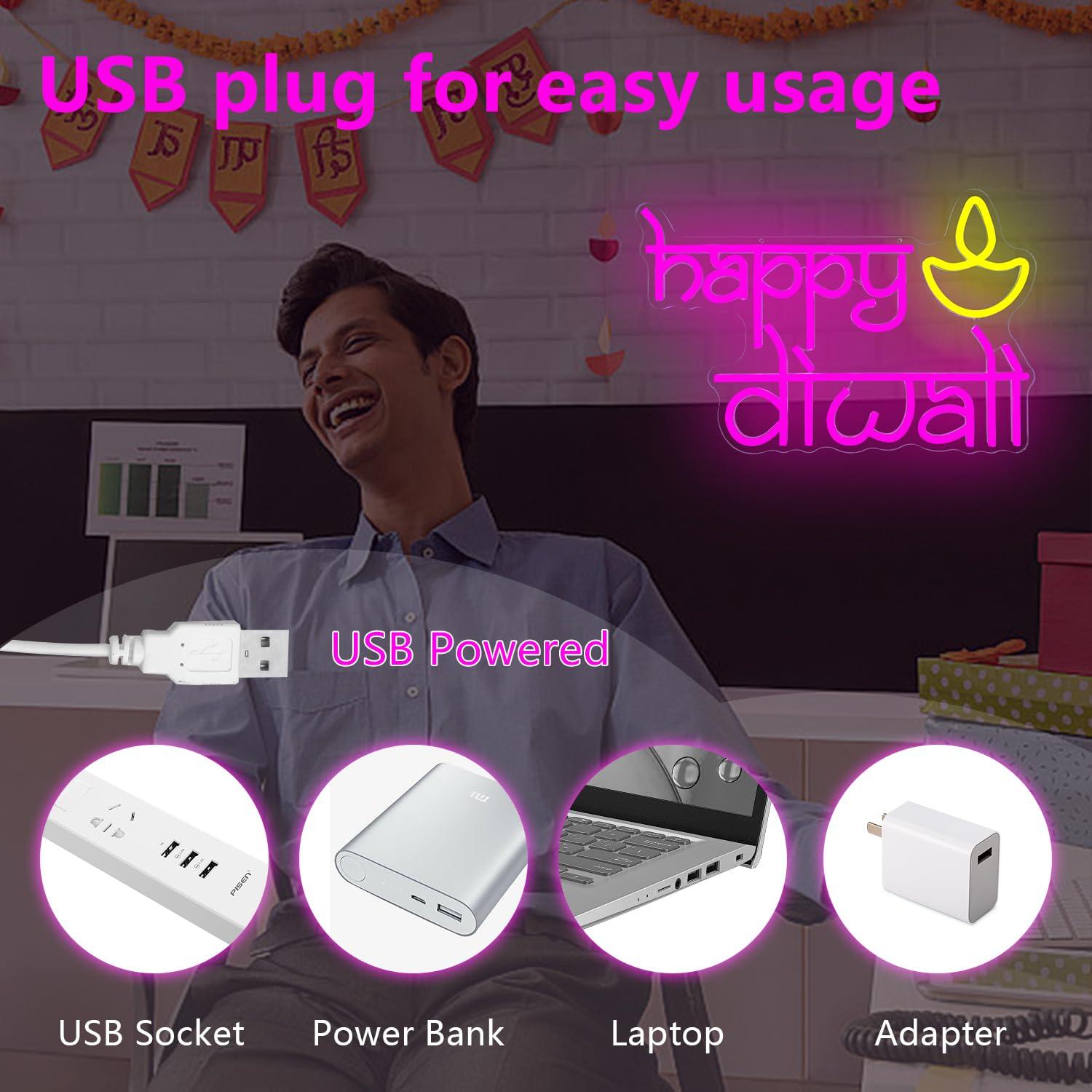 Happy Diwali Neon Sign USB Pow - Home Lighting And Decor 评论和价格