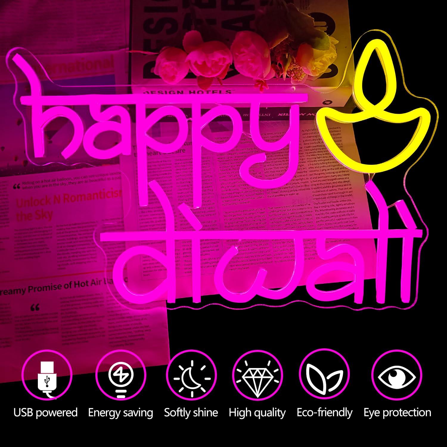 Happy Diwali Neon Sign USB Pow - Home Lighting And Decor 评论和价格