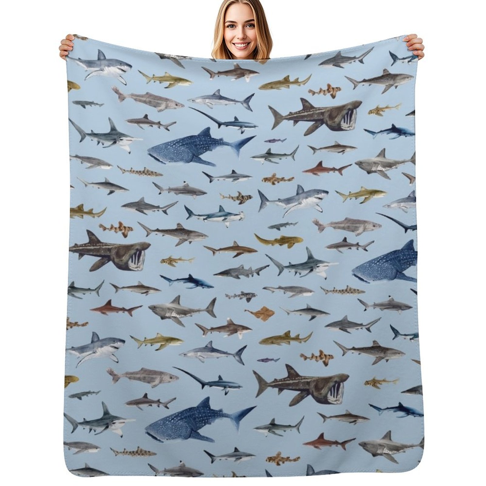 SHARKS poster-light blue Throw - Lighting Decoration Ideas For Home 评论和价格