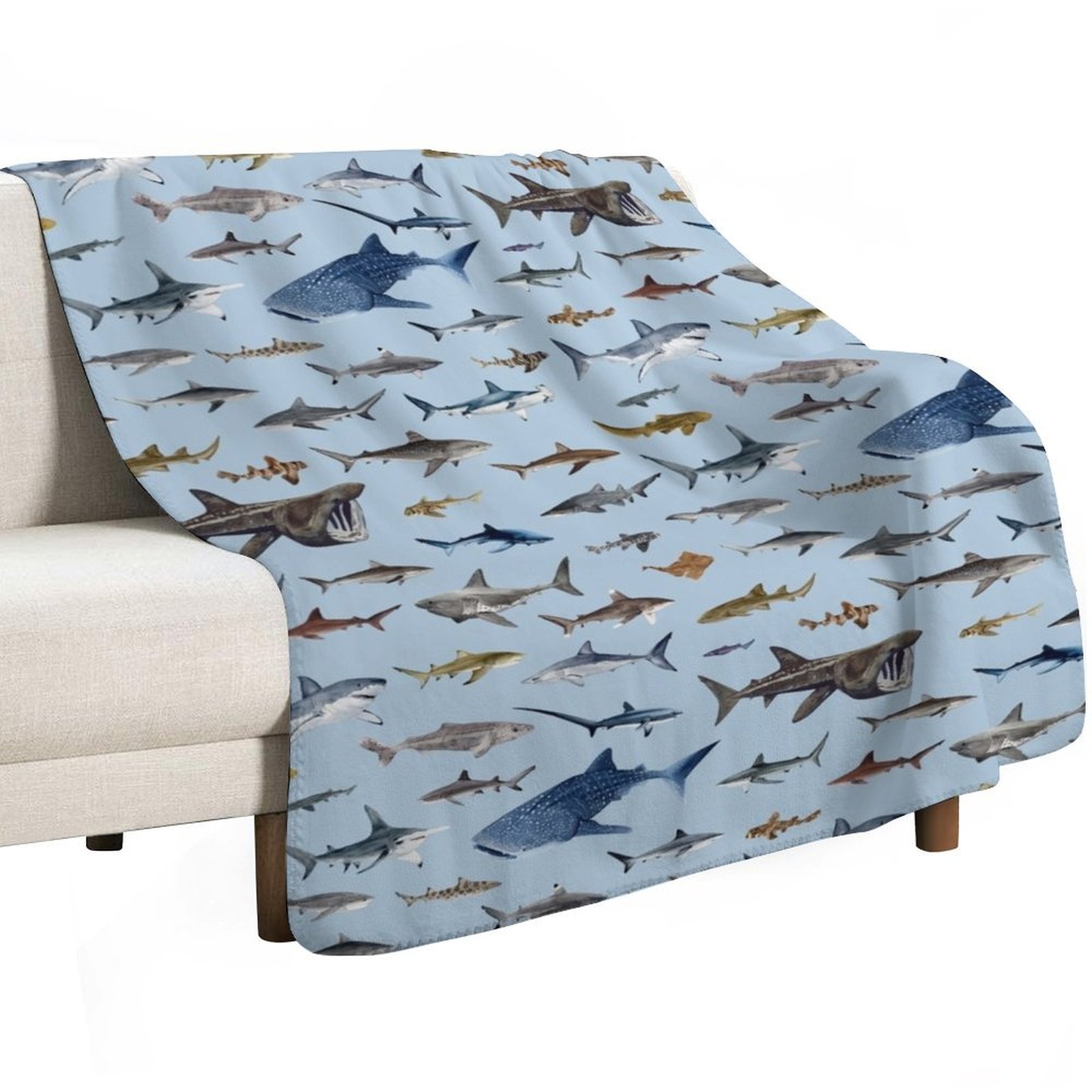 SHARKS poster-light blue Throw - Lighting Decoration Ideas For Home 评论和价格