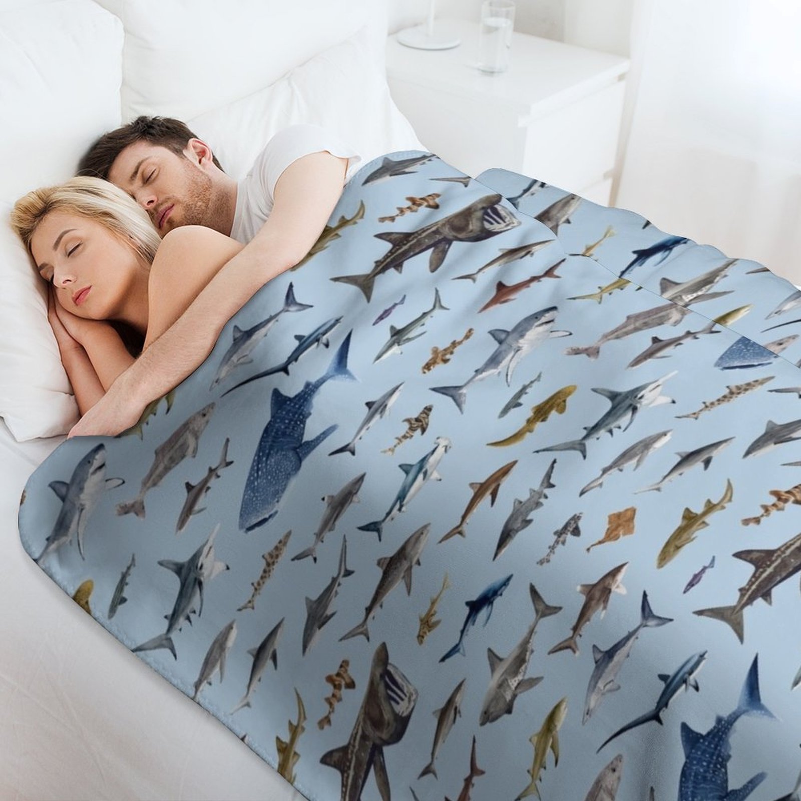 SHARKS poster-light blue Throw - Lighting Decoration Ideas For Home 评论和价格